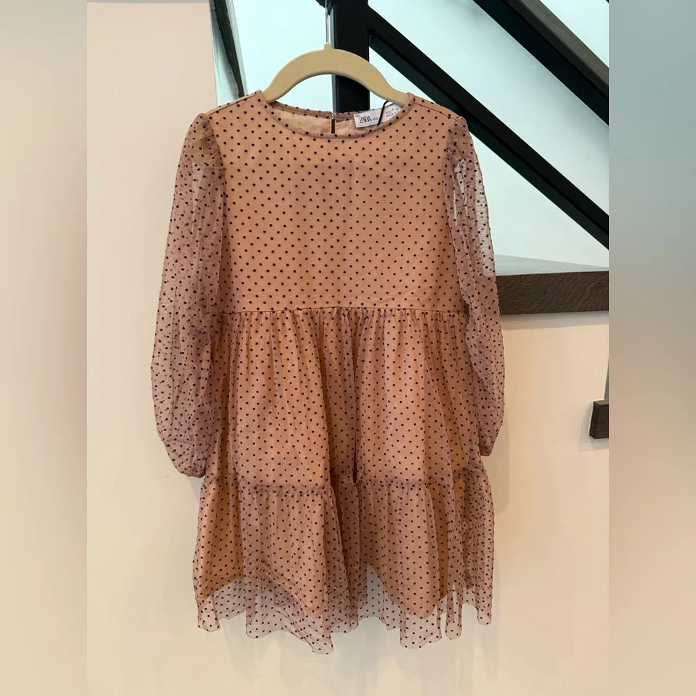 Zara Mauve Polka Dot Tiered Dress